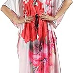 Women's Kaftan Nighty | Digital Print | Sarena Fabric | V Shaped Neck Nightwear | Nightdress for Girl Pink-image-53