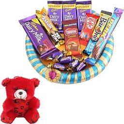SFU E Com Designer Tray With Loaded Chocolates | Valentine Teddy Bear With Chocolate Combo | Valentine Chocolate Hamper | 563-6