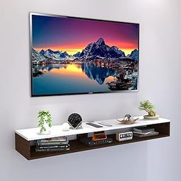 IWH IRON WOOD HANDICRAFT Wooden Wall Mounted Floating TV Stand/TV Entertainment Unit for Living Room with Storage Shelf - 32-48 INCHES (White-Walnut)-picture-11