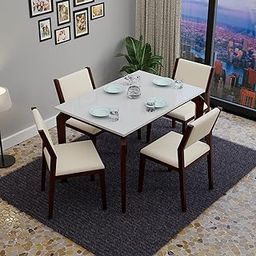MURALICRAFT Sheesham Wood 45" Dining Table 4 Seater | Marble Finish Four Seater Dinning Table Set with 4 Upholstered Dining Chairs | Table Top: Premium HDMR Wood, Chair: Curved Design, White & Walnut-image-60