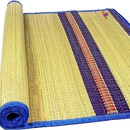 Jayam Traditional Korai Rectangular Floor Mat Multi Design Blue Color Mat Chatai Carpet 6 X 3.5 Feet-70