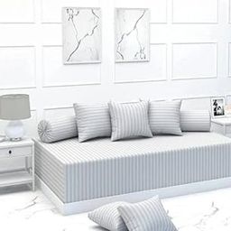 NeLeo Premium Diwan Set with 1 Single Bedsheet, 2 Bolster Covers and 5 Cushion Covers (Bedsheet Size- 60 * 90 inches) (Light Grey)-image-117