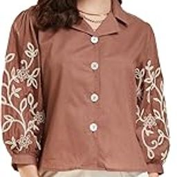 J TURRITOPSIS Women's Cotton Embroidered Shirt (340-02-M_Brown)-picture-25