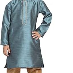Boys' Silk Blend Kurta Pyjama Set with Cap-image-73