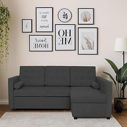 Casaliving Megan RHS 4 Seater L Shaped Sofa Cum Bed for Living Room (Black Fabric) Premium Fabric Sofa-image-86