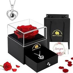 Gifts for Women Mum Her, Preserved Eternal Rose Gift Box for Mothers Day with Love You Necklace, Artificial Rose Flowers Romantic Gifts for Women on Birthday, Anniversary-image-98
