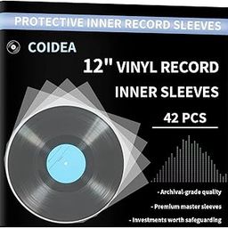 Vinyl Inner Sleeves, 12 Inches Vinyl Record Inner Sleeves, Premium Round Record Sleeves Inner Protect Your LP Albums from Scratches, Dirt & Dust (42Pcs)-image-6