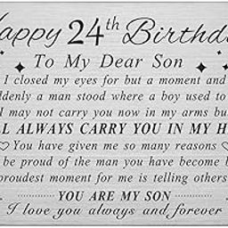 DEGASKEN 24th Birthday Card Gifts for Son, Happy 24 Year Old Bday Cards, Personalized Steel Engraved Wallet Card-25