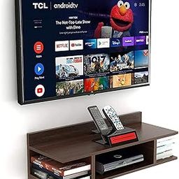 Any Creation Tv Entertainment Unit Set Top Box Stand Wall Mounted Shelf Racks Wooden Tv Cabinets for Home Living Room Floating Shelves for Bedroom (Auburn Slick Brown)-picture-31