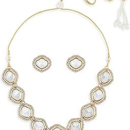 Antique Gold Tone Dazzling Stones Ethnic Necklace & Earring Set For Women-ZPFK21258-image-77