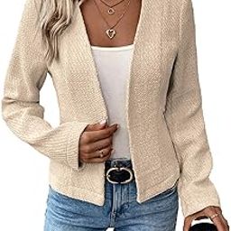 2024 Summer Cropped Collarless Blazer Lightweight Fully Lined Open Front Elegant Petite Work Office Jackets-9