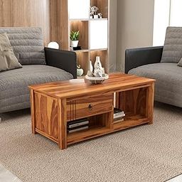 MAYOOR ART Solid Sheesham Wood Center Table with Drawer | Tea Table for Home & Outdoor | Solid Wood Teapoy Tea Table | Honey Finish-image-31