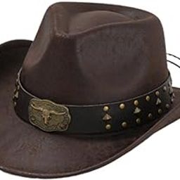 club bollywood Jazzy Pearls®Cowboy Hat for Women and Men PU Leather for Camping Street Stage Performance Brown|Clothing, Shoes & Accessories | Mens Accessories | Hats|1 Cowboy Hat-picture-10