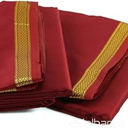� Unstitched Blood Red Fabric Free Size Men's Art Silk Dhoti and Angavastram Set with Golden Jari Border for traditional functions-picture-22