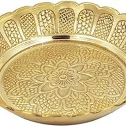 Shubhkart Nitya Brass Prasadam Vastu Nakshi Plate 90Gm|Handmade Brass Puja Thali with Flower Embossed Design Bhog Plate for Puja, Religious Rituals, Gifting, Home Décor & Festive Gift (Size 4.41 Inch)-image-54