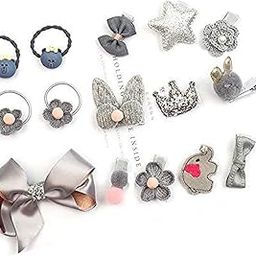 FOK Set of 18 Pieces Fancy Headwear Acessories For Baby Girls/Toddlers - Grey-16