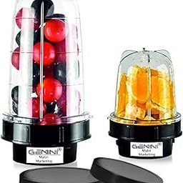 Gemini Bullet Jars for Mixer Grinder Set of 2 (530 ML & 350 ML) ABS Transparent Plastic Mixer Juicer Jar, Black- NMA17-10
