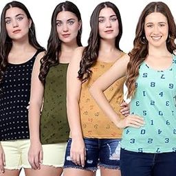 Women Tank Top – Regular Fit Cotton Sleeveless Tee | Ladies Casual Tank Top,Stylish Women Clothing,Soft Cotton Tank for Girls & Women-Pack of 4-image-72