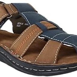 Boys Leather Sandals, Brown and Navy Blue, Casual Comfort Style-image-1