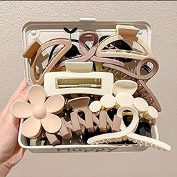 Large Hair Claw Clips Set, Matte Finish, Flower Design, Neutral Colors, 5 Pieces-image-13