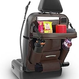 Amazon Brand - Solimo Pu Leather Auto Car Back Seat Automobiles Organizer With Foldable Dining Table Tray,Multipocket Storage Tablet,Bottle And Tissue Paper Holder_Brown(With Tray)-30