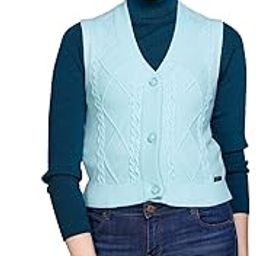 Women's Acrylic Button Front V Neck Sleeveless Cable Knit Winter Wear Sweater Vest Cardigan-image-84