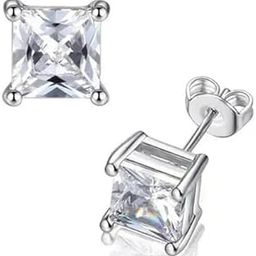 Sterling Steel Cubic Zirconia Stud Earrings, Square Cut, 925 Sterling Steel Boy's and Men's-1