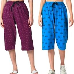 Capri Pants for Women with Drawstring Waist, Pack of 2 (Prints and Colors May Vary)-image-50