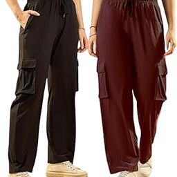 Cargo Joggers for Women, Combo Track Pants, Cargo Trousers Pants with 2 Side Slit Pocket & 2 Patch Pocket with Flap (Pack of 2)-image-19