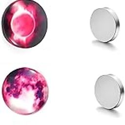 Glow-In-The-Dark 12mm Clip-On No-Piercing Required Magnetic Stud Earrings for Men and Women (ER2640) 4 Pcs - Random Designs-image-24
