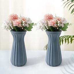 The Better Home Glass Vase for Home Decor (2Pcs- 22cm) |Center Table Decorative Items| Flower Vases for Home Decor| Dining Table Decorative Items Flower Vase for Living Room, Office, Blue-image-95