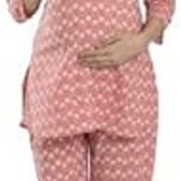 Pre & Post Maternity / Nursing Wear Hand Block Printed Night Suits / Night Dress with Both Sides Zipper for Easy Feeding for to Be Moms & Nursing Mothers – Pure Cotton – Peach-image-25