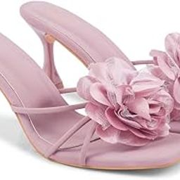 Women's Kitten Heeled Sandal Open Square Toe with Embellished Flower Slip-on Sandal-image-13