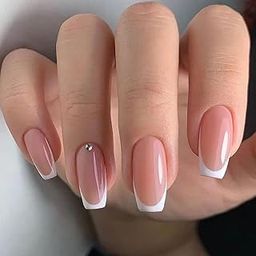 Kriga 24 Reusable Artificial Fake Nail Set| Peach White Color With Rhinestone Medium Short Shape Sparkling Press On Glossy Nails| Lightweight & Long Lasting| Quick Fix For Festivals & Special Occasions-picture-5