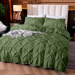 Cloud Fino Cotton 600 Thread Count, Luxurious Pleated Design Duvet Cover |1 Duvet Cover (90 x 100) with 2 Pillow Shams (17" x 27")|Queen|King|Twin|Double Bed|Single Bed (Double Size, Olive)-image-58