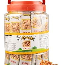 GetKrrackin! Peanut Chikki Jar|Pack Of 72 Pcs (15 Gram Each)|Crushed Peanut Gajak With Jaggery|No Added Colors Or Preservatives|Crunchy Gazak|Gud Patti|Kadalai Mittai|Indian Sweets & Snacks-image-93