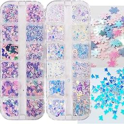2 Boxes Chunky Glitter Flakes Heart Star Clover Leaf Snowflake Iridescent Blue Glitter Sequins Charms Resin Slime Crafts Nail Art Decor-29