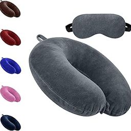 Cotton Blend Neck Pillow for Travelling Luxurious Airplane Travel Pillow Head Rest Neck Holder Pillow Combo with Premium Eye Mask & 5 Years Warranty, Grey-17