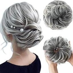 Messy Hair Bun Hair Pieces, Wavy Curly Hair Scrunchies Extensions Synthetic Chignon Ponytail Hair Extensions Thick Updo Hairpieces for Women - Grey (1 PCS)-picture-37