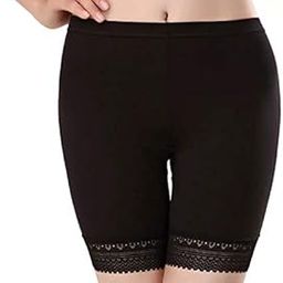 Women’s/Girl’s 4 Way Stretch Cotton Spandex High Waist Safety Pants/Cycling Shorts with Lace,Free Size,Black-image-53