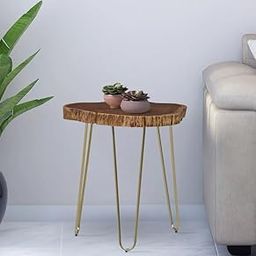 Throne Art and Craft Solid Acacia Wood Bedside Table | Sofa Side Table with Gold Painted Metal Legs for Living Room, Bedroom, Hotel & Home, Brown Finish, (H 61 x W 48 x D 48 CM)-image-32