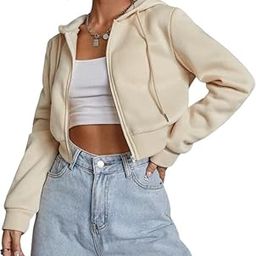 Solid Long Hooded Neck Hoodie Zipper Crop Jacket for Women's-image-70