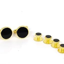 Black And Golden Tuxedo Button Studs With Matching Cufflinks For Men-7