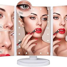 Nestling Makeup Mirror with LED Lights, 22 LED Lights Vanity Cosmetic Mirror with Touch Screen, Magnification Tri-Fold 2X 3X Magnifying, 180° Free Rotation, Dual Power Supply LED Mirror (White)-1