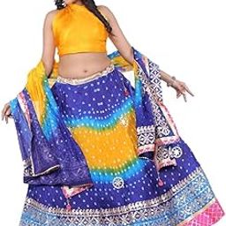 Traditional Bandhej Art Silk Lehenga Choli Set with Dupatta, Ethnic Traditional Trending Heavy Gota Patti Border Work Bandhani Lehenga Choli Set-image-90