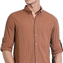 Men's | Self Design | Roll-Up Sleeves | Slim Fit | Poly Blend | Button Down Collar | Casual Shirt-37