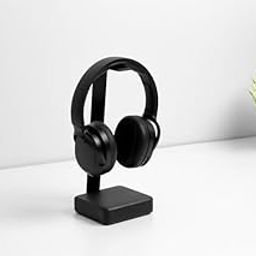 Premium hardwood headphone stand with solid steel rack and on top, headphone holder, headset mount (Brown and Black) (Black)-22