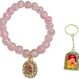 Guruji Bracelets with Keychain | Imitation Jewellery | Always Blessing Guruji Swaroop Bracelet | Guru ji Satsang Gifts set 1 with 1 Kye Chain (PINK)-image-14