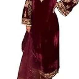 Women's Viscose Velvet With Embroidery Sequence Work Kurti With Palazzo and Dupatta Set-image-70