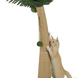 FurryLiving Palm Tree Cat Scratching Post – Tropical Cat Scratcher Tower with Sisal Rope, Interactive Hanging Ball Toy & Stable Base – Decorative Cat Furniture for Indoor Cats & Kittens-image-47